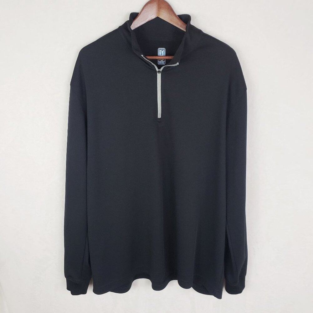 PGA Tour 1/4 Zip Pullover Men XL Black Golf Performance Long Sleeve Mock Neck